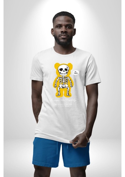 Mutlu Ol Kadın Erkek Unisex Beyaz Organik Baskılı T-Shirt Penye Yüksek Kalite