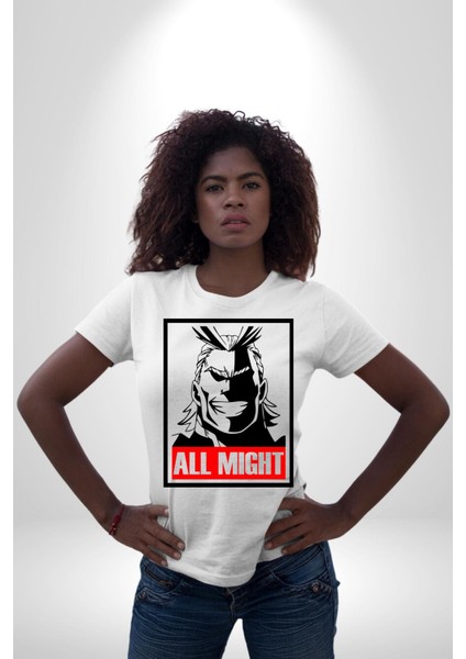 All Might Lahramanlık Akademim Anime Kadın Erkek Unisex Beyaz Organik Baskılı T-Shirt Penye Yüksek Kalite indirimleri