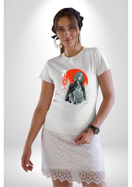 Tokyo Revengers Mikey Red Moon Kadın Erkek Unisex Beyaz Organik Baskılı T-Shirt Penye Yüksek Kalite fiyatları