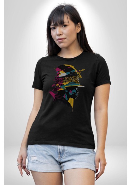Canlı Afrobeat Füzyon Renkli Siluet Kadın Erkek Unisex Siyah Organik Baskılı T-Shirt Penye Yüksek Kalite fiyatları