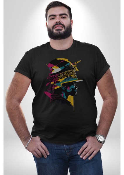 Canlı Afrobeat Füzyon Renkli Siluet Kadın Erkek Unisex Siyah Organik Baskılı T-Shirt Penye Yüksek Kalite modelleri