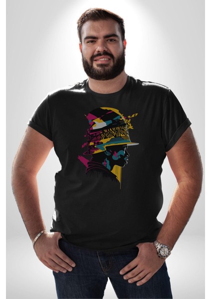 Canlı Afrobeat Füzyon Renkli Siluet Kadın Erkek Unisex Siyah Organik Baskılı T-Shirt Penye Yüksek Kalite indirimleri