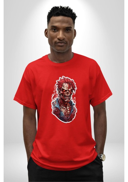 Zombi Kırmızı The Walking Dead Pamuklu Bisiklet Yaka Kadın Erkek Oversize Boyfriend Dijital Baskılı Kırmızı T-Shirt indirimleri