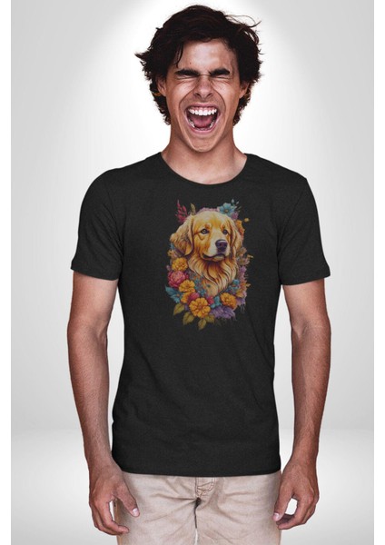 Golden Çiçekli Baby Face Kadın Erkek Unisex Siyah Organik Baskılı T-Shirt Penye Yüksek Kalite modelleri