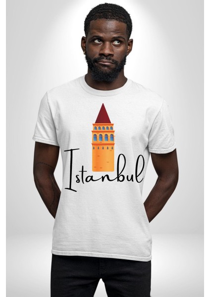 Istanbul Galata Kulesi Kadın Erkek Unisex Beyaz Organik Baskılı T-Shirt Penye Yüksek Kalite fiyatları
