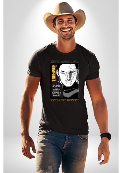 Enji Todoroki Manga Kadın Erkek Unisex Siyah Organik Baskılı T-Shirt Penye Yüksek Kalite modelleri