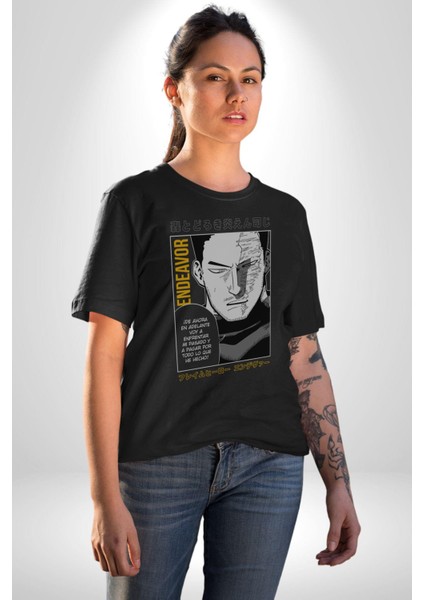 Enji Todoroki Manga Kadın Erkek Unisex Siyah Organik Baskılı T-Shirt Penye Yüksek Kalite fırsatları