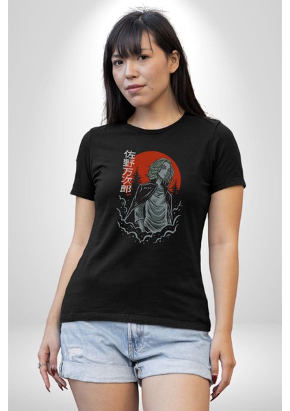 Tokyo Revengers Mikey Red Moon Kadın Erkek Unisex Siyah Organik Baskılı T-Shirt Penye Yüksek Kalite