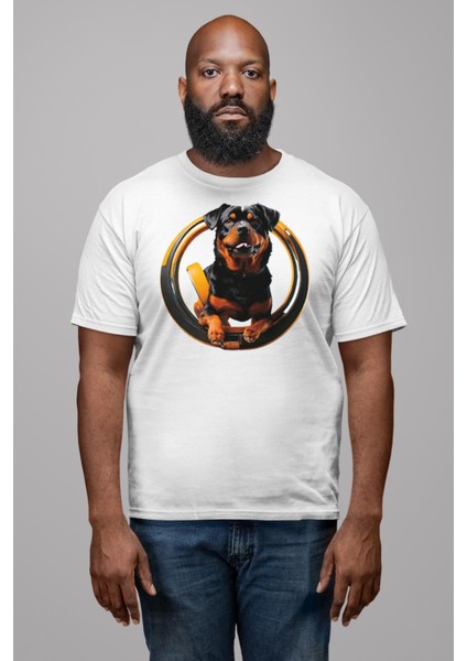 Süper Tasma Rottweiler Eğitim Kadın Erkek Unisex Beyaz Organik Baskılı T-Shirt Penye Yüksek Kalite modelleri