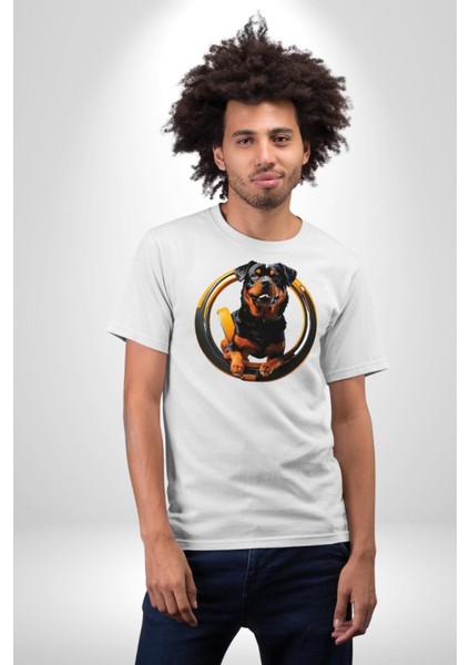 Süper Tasma Rottweiler Eğitim Kadın Erkek Unisex Beyaz Organik Baskılı T-Shirt Penye Yüksek Kalite indirimleri