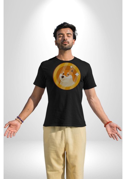Doge Coin Kadın Erkek Unisex Siyah Organik Baskılı T-Shirt Penye Yüksek Kalite fiyatları