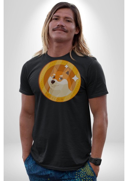 Doge Coin Kadın Erkek Unisex Siyah Organik Baskılı T-Shirt Penye Yüksek Kalite fırsatları