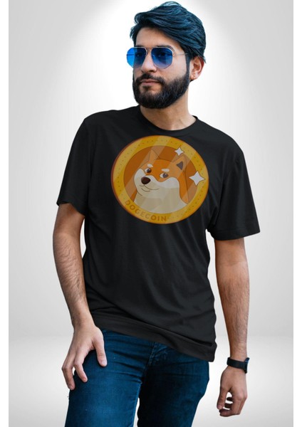 Doge Coin Kadın Erkek Unisex Siyah Organik Baskılı T-Shirt Penye Yüksek Kalite indirimleri