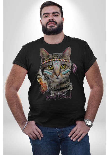 Red Cloud Kedi Hintli Kadın Erkek Unisex Siyah Organik Baskılı T-Shirt Penye Yüksek Kalite indirimleri