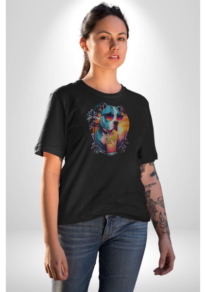 Tatil Köpek Soğuk Kokteyl Içeçek Kadın Erkek Unisex Siyah Organik Baskılı T-Shirt Penye Yüksek Kalite