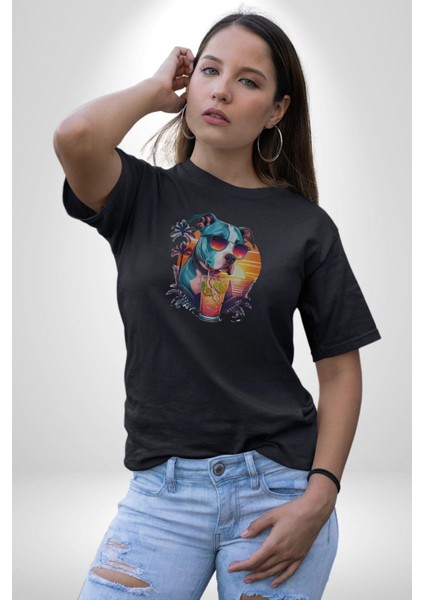 Tatil Köpek Soğuk Kokteyl Içeçek Kadın Erkek Unisex Siyah Organik Baskılı T-Shirt Penye Yüksek Kalite fiyatları
