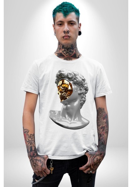 Modern Sanat Apollo Kadın Erkek Unisex Beyaz Organik Baskılı T-Shirt Penye Yüksek Kalite