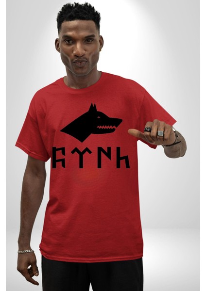 Türk Yazısı Pamuklu Bisiklet Yaka Kadın Erkek Oversize Boyfriend Dijital Baskılı Kırmızı T-Shirt