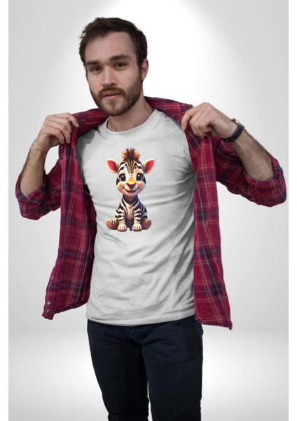 Sevimli Yavru Zebra Kadın Erkek Unisex Beyaz Organik Baskılı T-Shirt Penye Yüksek Kalite fiyatları