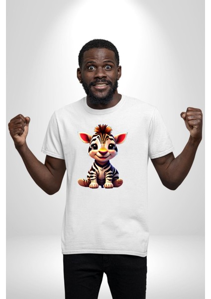 Sevimli Yavru Zebra Kadın Erkek Unisex Beyaz Organik Baskılı T-Shirt Penye Yüksek Kalite indirimleri