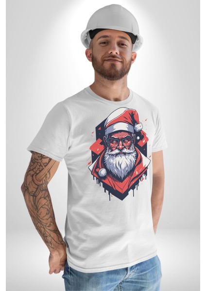 Cool Santa Claus Noel Baba Kadın Erkek Unisex Beyaz Organik Baskılı T-Shirt Penye Yüksek Kalite fiyatları