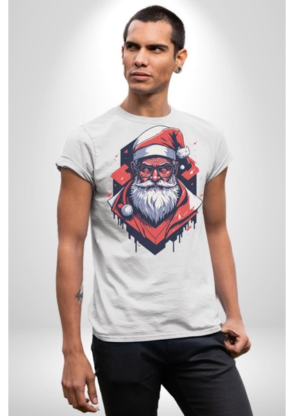 Cool Santa Claus Noel Baba Kadın Erkek Unisex Beyaz Organik Baskılı T-Shirt Penye Yüksek Kalite modelleri