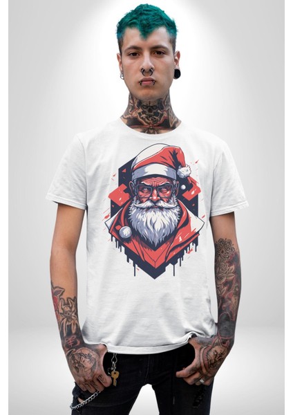 Cool Santa Claus Noel Baba Kadın Erkek Unisex Beyaz Organik Baskılı T-Shirt Penye Yüksek Kalite fırsatları