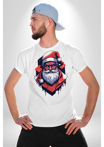 Cool Santa Claus Noel Baba Kadın Erkek Unisex Beyaz Organik Baskılı T-Shirt Penye Yüksek Kalite indirimleri