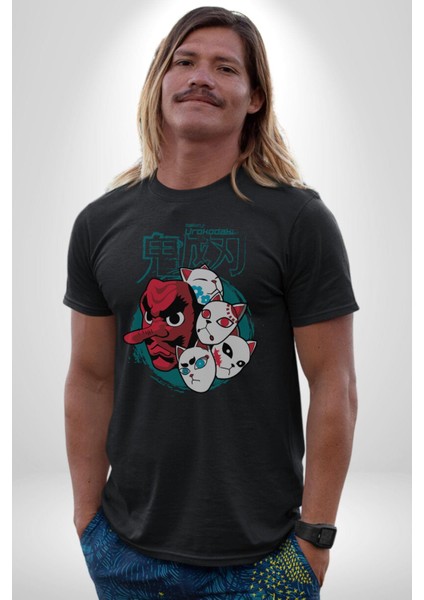 Japon Anime Tengu Maske Kadın Erkek Unisex Siyah Organik Baskılı T-Shirt Penye Yüksek Kalite fiyatları