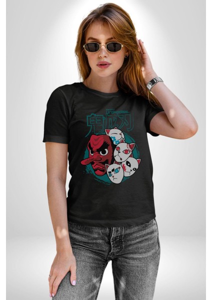 Japon Anime Tengu Maske Kadın Erkek Unisex Siyah Organik Baskılı T-Shirt Penye Yüksek Kalite modelleri