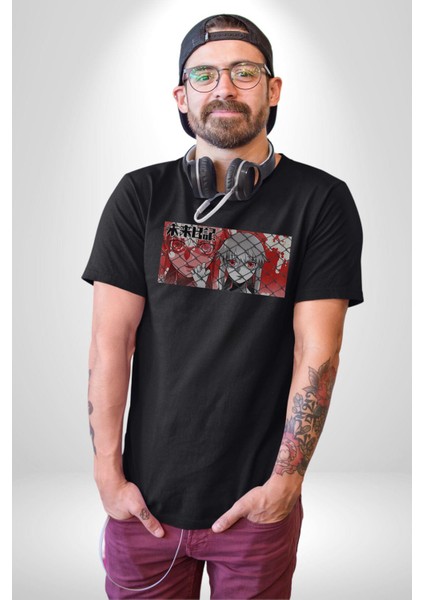 Japon Anime Mirai Nikki Ost End Game Kadın Erkek Unisex Siyah Organik Baskılı T-Shirt Penye Yüksek Kalite