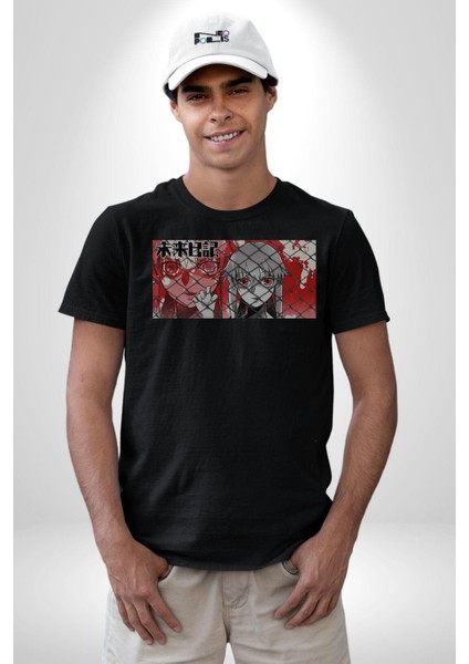 Japon Anime Mirai Nikki Ost End Game Kadın Erkek Unisex Siyah Organik Baskılı T-Shirt Penye Yüksek Kalite