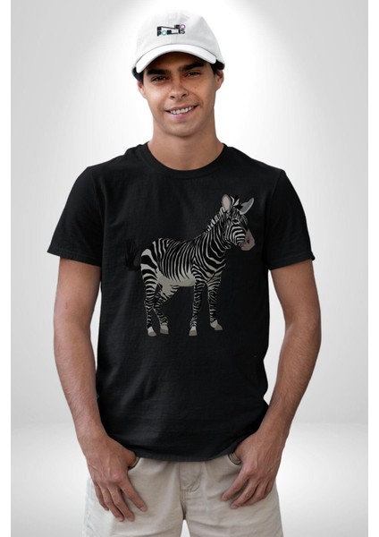 Zürafa Kadın Erkek Unisex Siyah Organik Baskılı T-Shirt Penye Yüksek Kalite