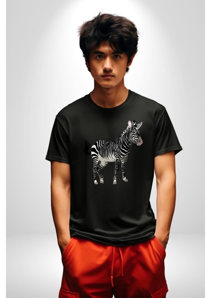 Zürafa Kadın Erkek Unisex Siyah Organik Baskılı T-Shirt Penye Yüksek Kalite