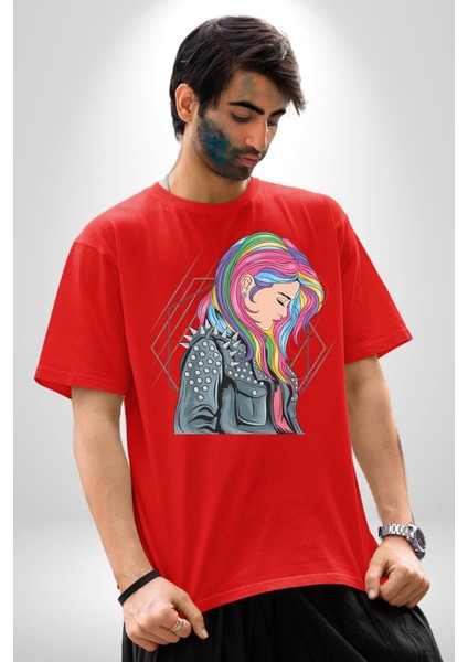 Metal Müzik Çeket Pamuklu Bisiklet Yaka Kadın Erkek Oversize Boyfriend Dijital Baskılı Kırmızı T-Shirt fiyatları