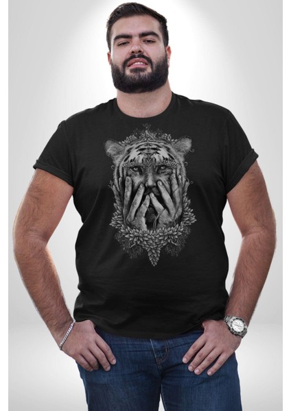 Yarım Insan Yarım Leopar Mutant Leopar Kral Kadın Erkek Unisex Siyah Organik Baskılı T-Shirt Penye Yüksek Kalite