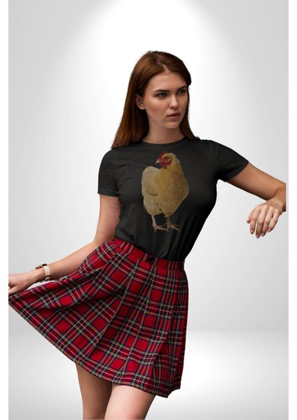 Tavuk Kadın Erkek Unisex Siyah Organik Baskılı T-Shirt Penye Yüksek Kalite