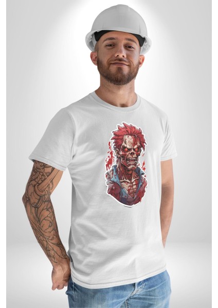 Zombi Kırmızı The Walking Dead Kadın Erkek Unisex Beyaz Organik Baskılı T-Shirt Penye Yüksek Kalite fiyatları
