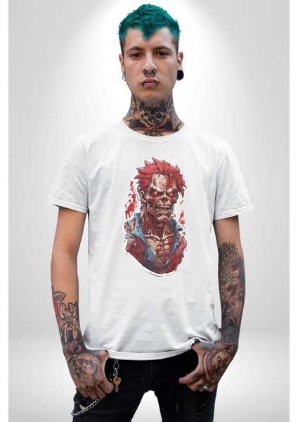 Zombi Kırmızı The Walking Dead Kadın Erkek Unisex Beyaz Organik Baskılı T-Shirt Penye Yüksek Kalite fırsatları