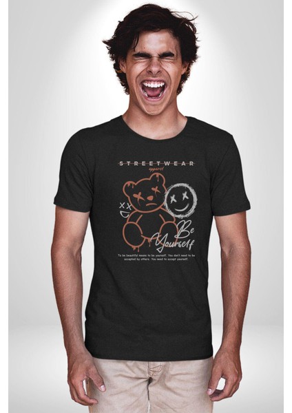 Yükseliş Için Kendin Ol Kadın Erkek Unisex Siyah Organik Baskılı T-Shirt Penye Yüksek Kalite