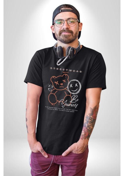 Yükseliş Için Kendin Ol Kadın Erkek Unisex Siyah Organik Baskılı T-Shirt Penye Yüksek Kalite modelleri