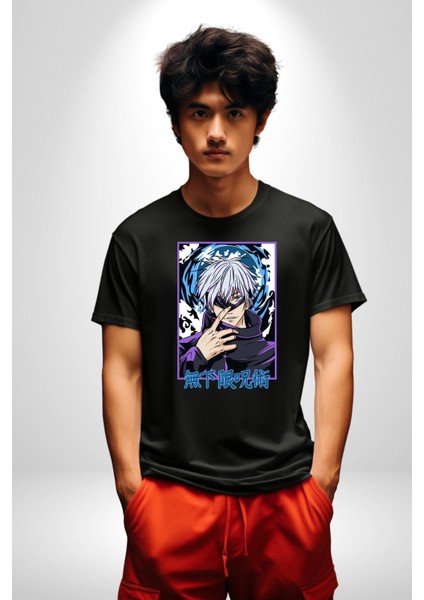 Jujutsu Vintage Washed - Megumi Gojo Anime Manga Kadın Erkek Unisex Siyah Organik Baskılı T-Shirt Penye Yüksek Kalite fiyatları