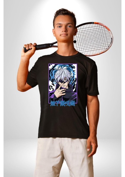 Jujutsu Vintage Washed - Megumi Gojo Anime Manga Kadın Erkek Unisex Siyah Organik Baskılı T-Shirt Penye Yüksek Kalite modelleri