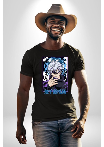 Jujutsu Vintage Washed - Megumi Gojo Anime Manga Kadın Erkek Unisex Siyah Organik Baskılı T-Shirt Penye Yüksek Kalite fırsatları