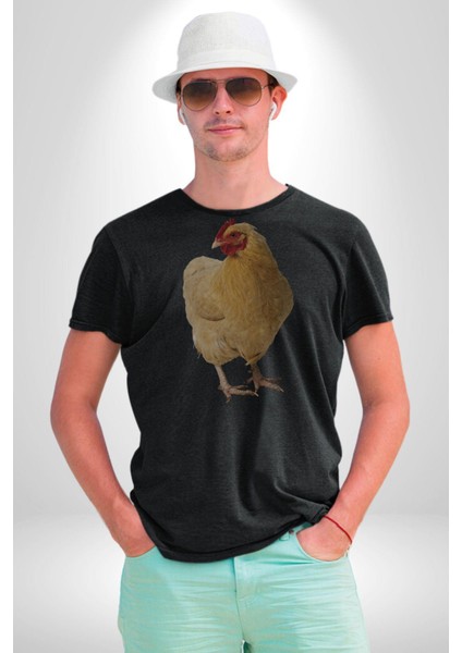 Tavuk Kadın Erkek Unisex Siyah Organik Baskılı T-Shirt Penye Yüksek Kalite