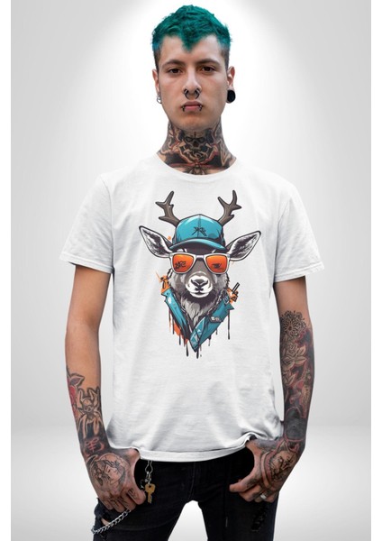 Güneş Gözlüğü Savaşcı Geyik Kadın Erkek Unisex Beyaz Organik Baskılı T-Shirt Penye Yüksek Kalite fiyatları