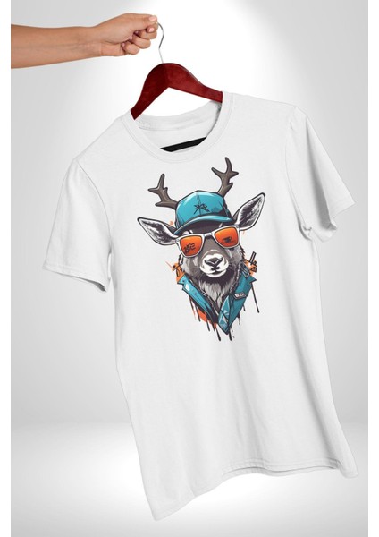 Güneş Gözlüğü Savaşcı Geyik Kadın Erkek Unisex Beyaz Organik Baskılı T-Shirt Penye Yüksek Kalite modelleri