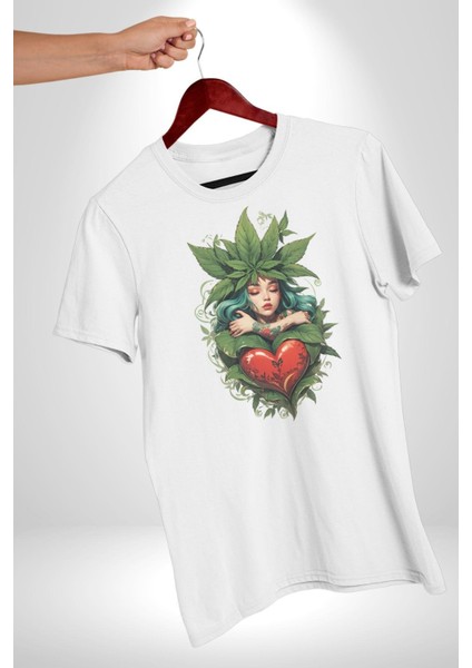 Kalp Parmak Kız Yeşillik Mutluluk Kadın Erkek Unisex Beyaz Organik Baskılı T-Shirt Penye Yüksek Kalite fiyatları