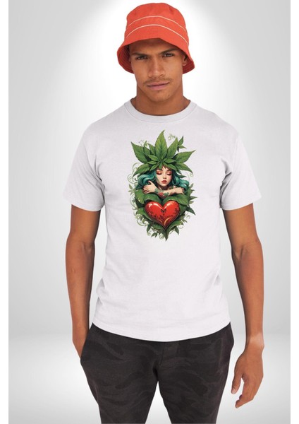 Kalp Parmak Kız Yeşillik Mutluluk Kadın Erkek Unisex Beyaz Organik Baskılı T-Shirt Penye Yüksek Kalite indirimleri