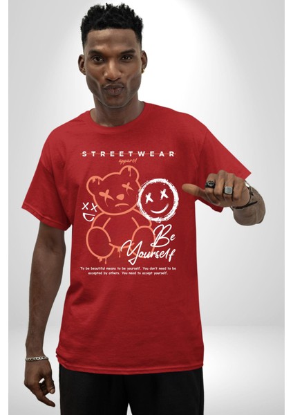 Yükseliş Için Kendin Ol Pamuklu Bisiklet Yaka Kadın Erkek Oversize Boyfriend Dijital Baskılı Kırmızı T-Shirt fiyatları